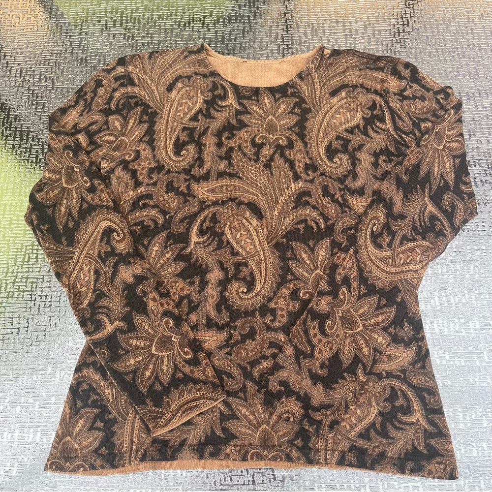 Lauren Ralph Lauren Women’s Silk & Cashmere Paisley Long Sleeve Sweater Size M